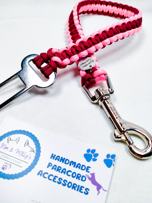 Pre Made: Car Restraint, Rose Pink, Burgundy, 45cm Kim & Milly's Cords 4 Paws Paracord Handmade Dog Accessories Customizable Made in Germany Shipping worldwide