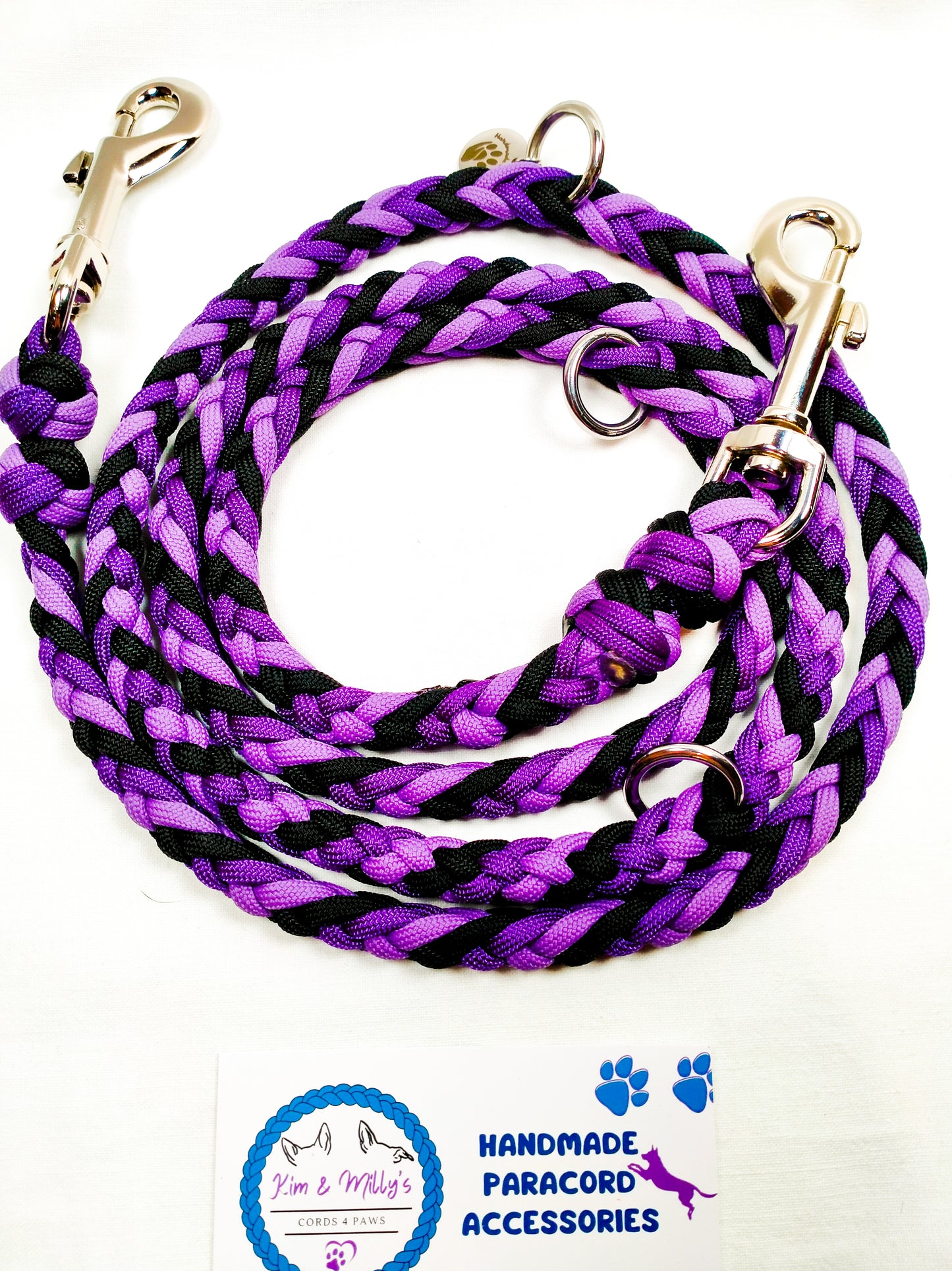 Pre Made: adjustable 6 Strand Half Round Braid Lead, Purple, Lilac, Black, 1.3m Kim & Milly's Cords 4 Paws Paracord Handmade Dog Accessories Customizable Made in Germany Shipping worldwide