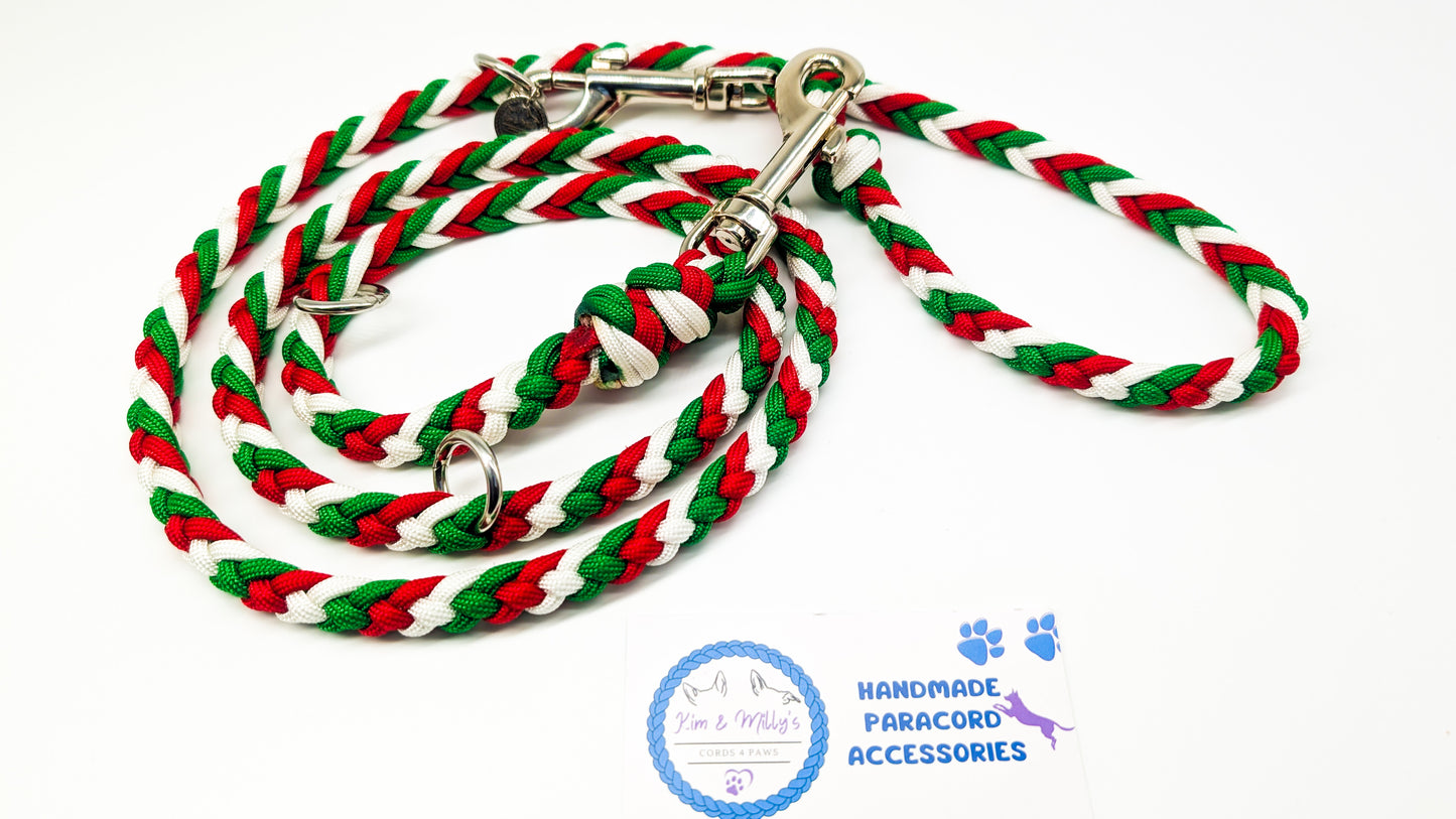 Pre-Made: 6 Strand Lead. Xmas Colours, 1.40m Kim & Milly's Cords 4 Paws Paracord Handmade Dog Accessories Customizable Made in Germany Shipping worldwide